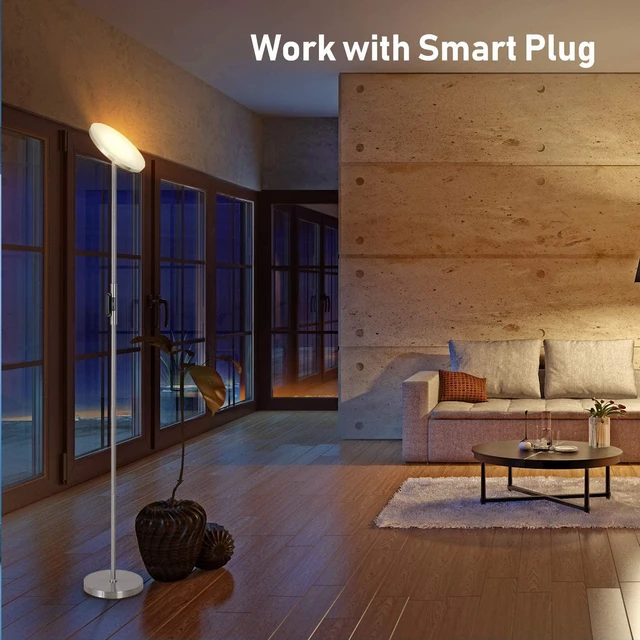 Alt view image 3 of 7 - LED Torchiere Floor Lamp with Remote, Stepless Dimmable Brush Nickel Super bright uplight fills ceilings and dark corners for living rooms, bedrooms, home offices, reading nooks and apartments