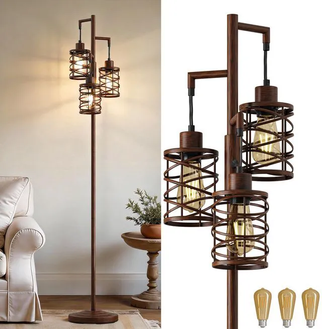 Main image of 70" Industrial Floor Lamp, Stepless Dimmable Standing Lamp with 3 Bulbs, Farmhouse Corner Standing Tree Lamp for Living Room, Tall Lamps for Bedroom, Office, Study Room, Dining Room