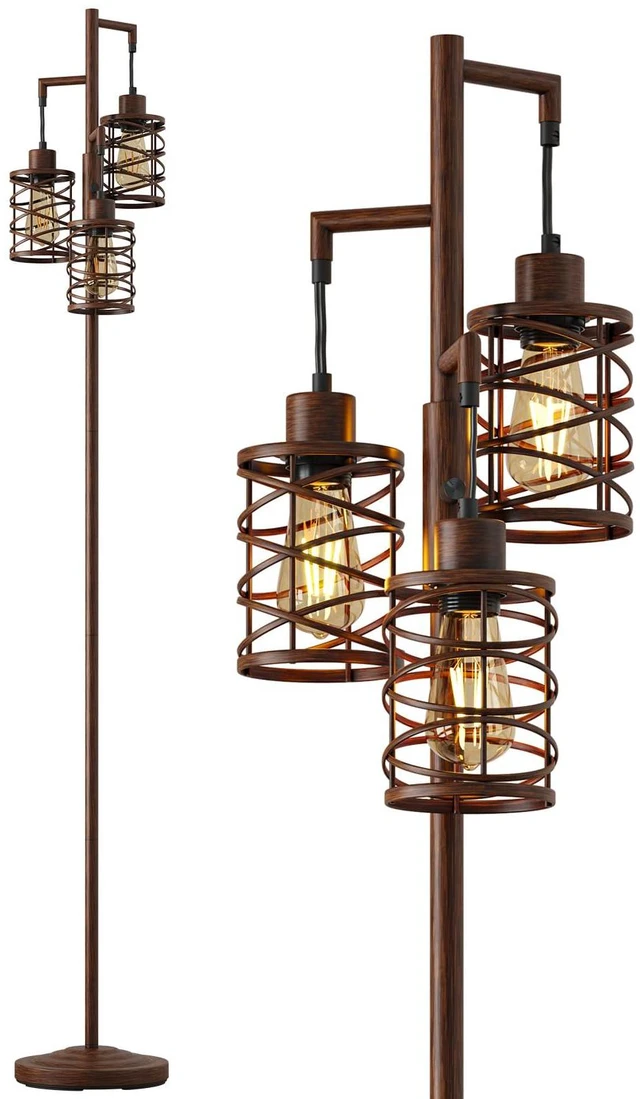 Alt view image 3 of 7 - 70" Industrial Floor Lamp, Stepless Dimmable Standing Lamp with 3 Bulbs, Farmhouse Corner Standing Tree Lamp for Living Room, Tall Lamps for Bedroom, Office, Study Room, Dining Room