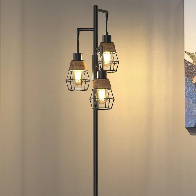 Alt view image 5 of 7 - 70" Floor Lamps for Living Room, Stepless Dimmable Boho Floor Lamp with 3 Bulbs, Tall Farmhouse Industrial Corner Standing Tree Lamp for Bedroom, Office, Study Room, Dining Room, Black