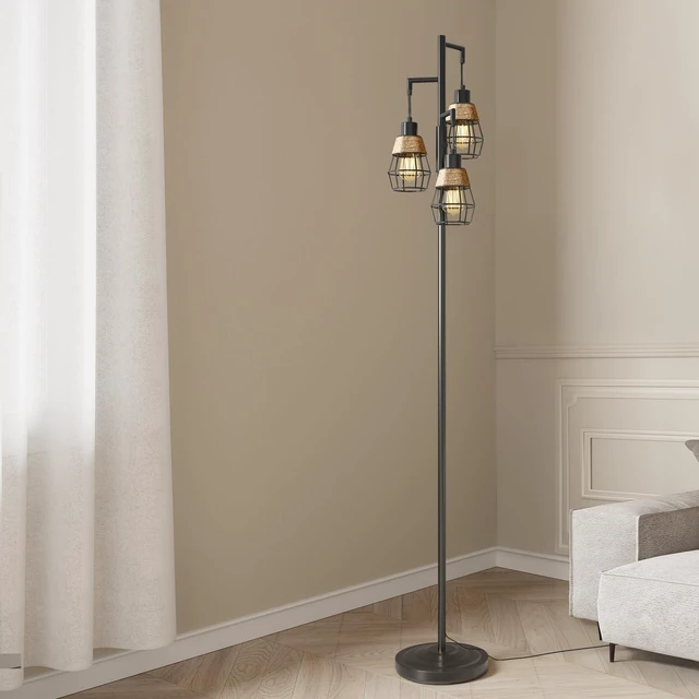 Alt view image 7 of 7 - 70" Floor Lamps for Living Room, Stepless Dimmable Boho Floor Lamp with 3 Bulbs, Tall Farmhouse Industrial Corner Standing Tree Lamp for Bedroom, Office, Study Room, Dining Room, Black