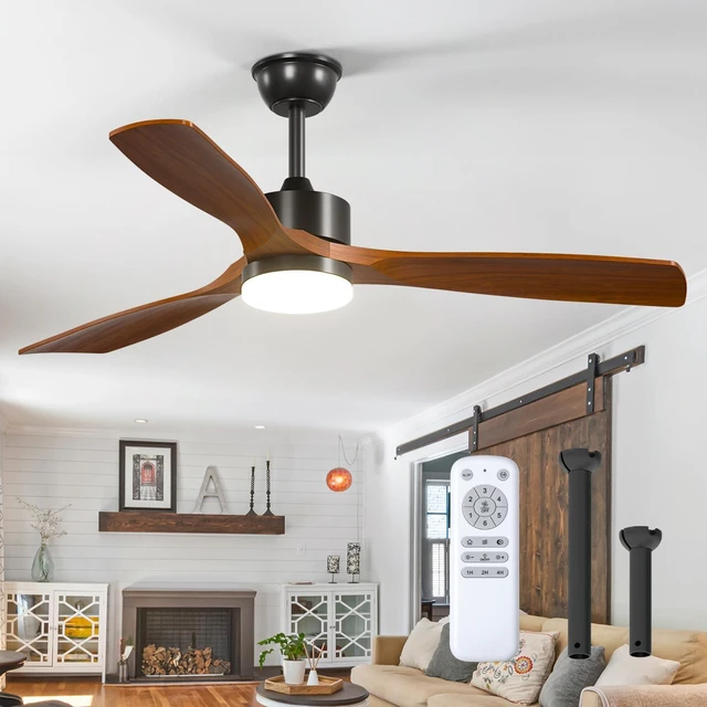 Main image of 52 Inch Solid Wood Ceiling Fans with Lights and Remote Control 3CCT dimmable light, quiet reversible DC motor, 6 speeds, memory, timer; bedrooms, living rooms, covered patios and gazebos