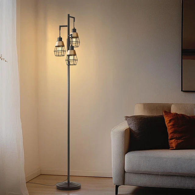 Alt view image 6 of 7 - 70" Floor Lamps for Living Room, Stepless Dimmable Boho Floor Lamp with 3 Bulbs, Tall Farmhouse Industrial Corner Standing Tree Lamp for Bedroom, Office, Study Room, Dining Room, Black