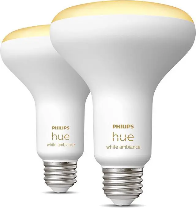 Alt view image 2 of 7 - Smart 85W BR30 LED Bulb - White Ambiance Warm-to-Cool White Light - 2 Pack - 1200LM - E26 - Indoor - Control with Hue App - Compatible with Alexa, Google Assistant and Apple Homekit