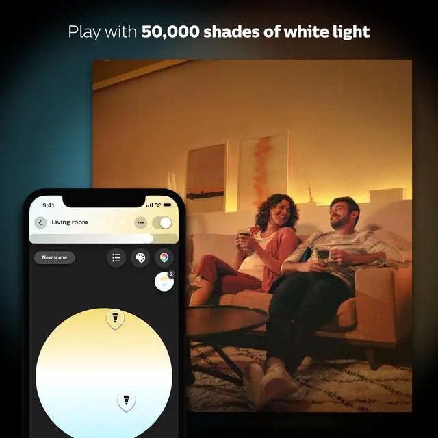 Alt view image 4 of 7 - Smart 85W BR30 LED Bulb - White Ambiance Warm-to-Cool White Light - 2 Pack - 1200LM - E26 - Indoor - Control with Hue App - Compatible with Alexa, Google Assistant and Apple Homekit