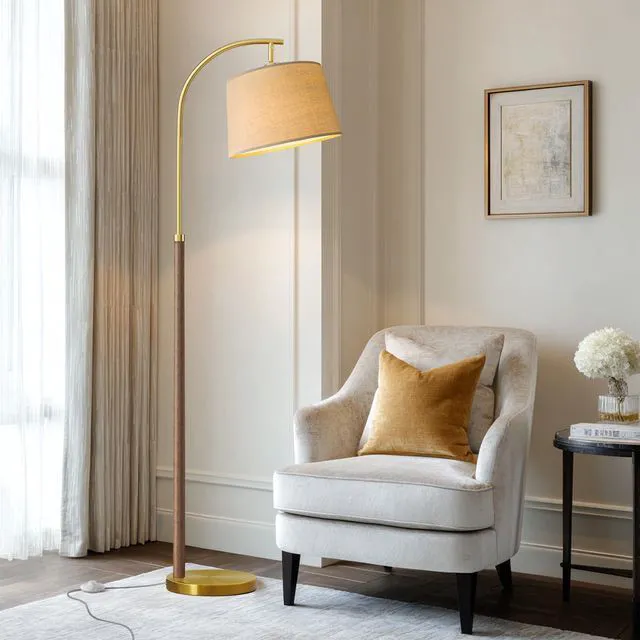 Main image of 62.5" Wood Floor Lamps for Living Room with Foot Switch Tall Standing Lamp Arc Floor Lamps for Bedroom Mid Century Modern Corner Gold Floor Lamps for Office Nursery Industrial Reading Lamp, Chestnut