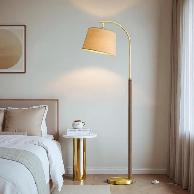 Alt view image 2 of 7 - 62.5" Wood Floor Lamps for Living Room with Foot Switch Tall Standing Lamp Arc Floor Lamps for Bedroom Mid Century Modern Corner Gold Floor Lamps for Office Nursery Industrial Reading Lamp, Chestnut