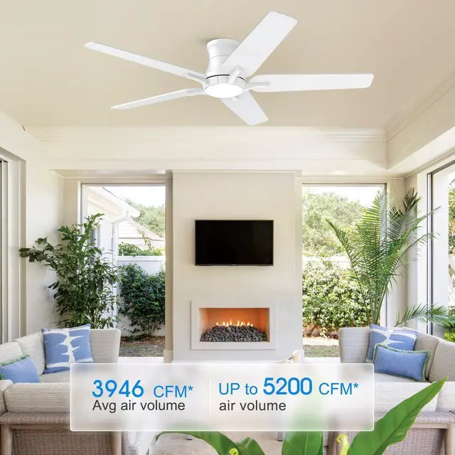 Alt view image 6 of 7 - 52 Inch White Ceiling Fans with Lights and Remote, Flush Mount Low Profile Ceiling Fan for Bedroom, Living Room, Patio, Dimmable 6 Speeds Noiseless Reversible, ETL Listed