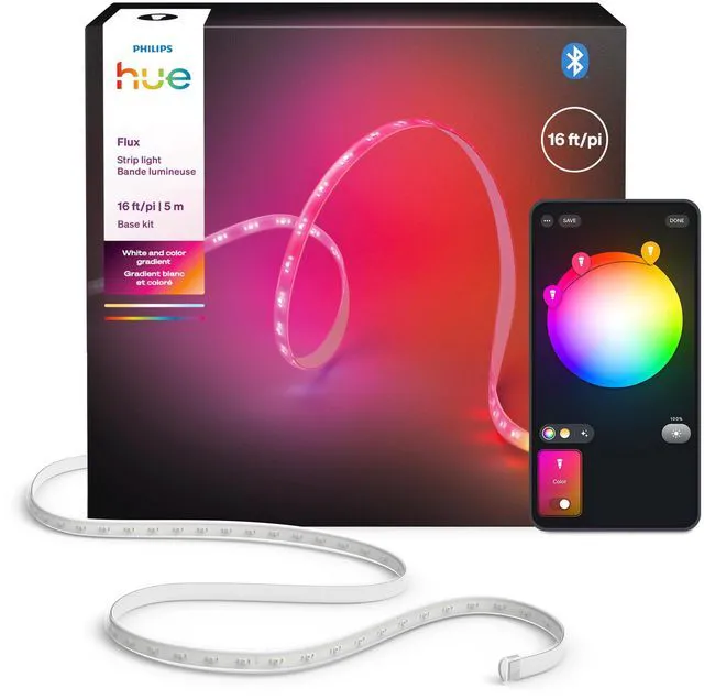 Main image of Hue Flux 16-Foot LED Strip Light, 3000 lm, Vibrant Color and Ambiance, Flexible Indoor Lighting, Chromasync Color Blending, RGBWWIC, Cuttable, Extendable, Reusable, App and Voice Control