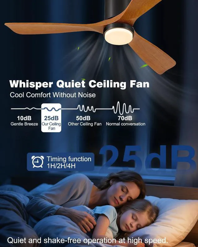 Alt view image 3 of 7 - 52 Inch Ceiling Fans with Lights and Remote, 3 Blade Low Profile Flush Mount, ETL Listed, Timer, 6 Speeds Reversible DC Motor, 3CCT Modern Fans Patio Bedroom Indoor/Outdoor, 52in Brown Black