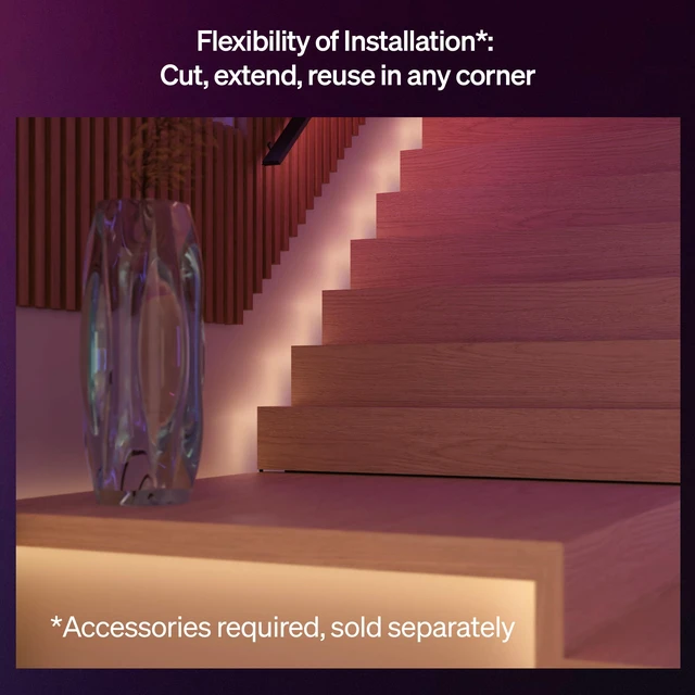 Alt view image 4 of 7 - Hue Flux 16-Foot LED Strip Light, 3000 lm, Vibrant Color and Ambiance, Flexible Indoor Lighting, Chromasync Color Blending, RGBWWIC, Cuttable, Extendable, Reusable, App and Voice Control