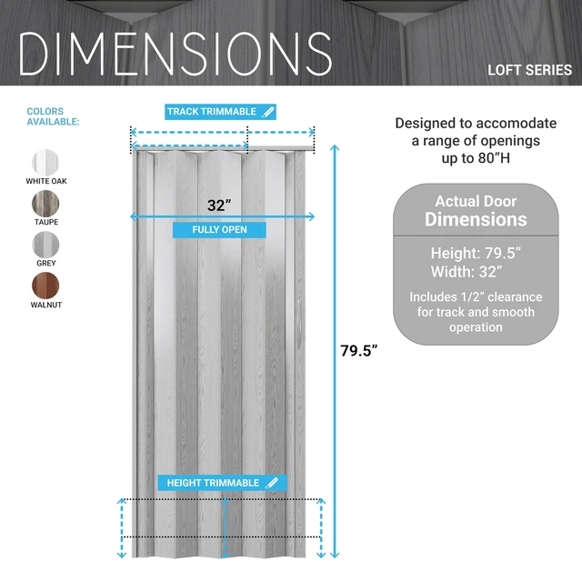 Alt view image 4 of 7 - 32" x 80" Premium Foldable Accordion Doors,Heavy Duty,White Oak Foldable accordion doors w/ doublewalled heavyduty panels, ideal as interior room dividers for privacy, spacesaving design