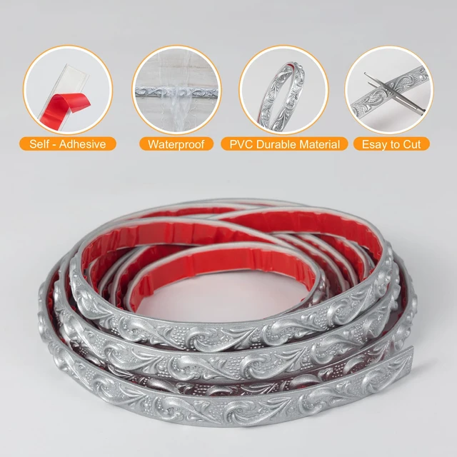 Alt view image 3 of 7 - 0.8" x 49.2FT Silver Peel and Stick Crown Molding Trim (3 Pack) - Flexible Molding for Multi-Room Wall and Mirror Accents