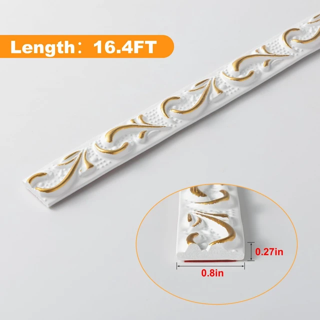 Alt view image 2 of 7 - 0.8" x49.2 ft Peel and Stick Crown Molding - Ivory Gold Flexible Molding Trim for Wall Accents & Mirror Frames, Vintage Art Deco, 3 Pack