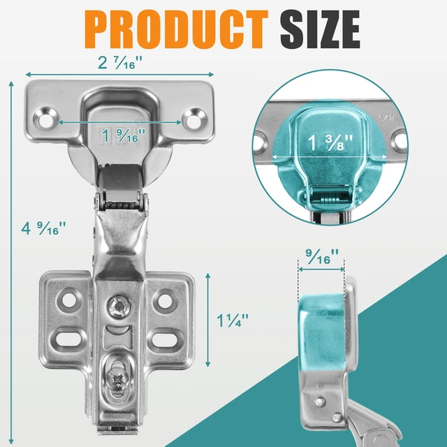 Alt view image 6 of 7 - Soft Close Hinges for Frameless Cabinets, 110° Full Overlay, 50 Pack European Kitchen Cabinet Hinges, 3D Adjustable and Quick Release, 35MM Cup Hinges, Slow Close Hinges