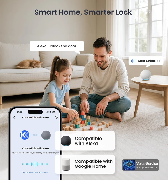 Alt view image 4 of 7 - VE029 Wi-Fi Smart Lever Lock with Digital Keypad, Satin Nickel Built-in Wi-Fi, Remote Access, Fingerprint, Real-time Alert, Compatible with Alexa, Auto Lock, IP65 Waterproof, for Airbnb