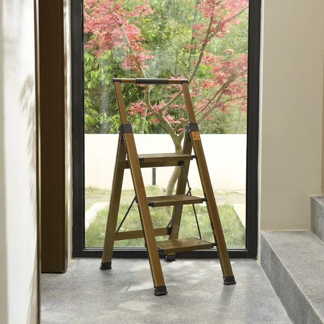 Alt view image 3 of 7 - 3 Step Ladder, Aluminum Step Stool with Retractable Handrail 330 lbs Heavy Duty Lightweight Extra Wide Anti-Slip Pedals Slim 2.5" Fold for Kitchen, Closet & Pantry