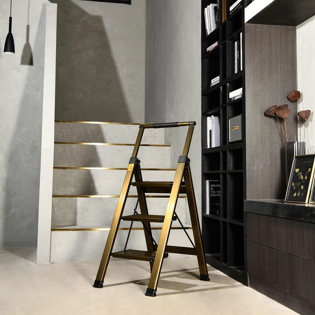 Alt view image 7 of 7 - 3 Step Ladder, Aluminum Step Stool with Retractable Handrail 330 lbs Heavy Duty Lightweight Extra Wide Anti-Slip Pedals Slim 2.5" Fold for Kitchen, Closet & Pantry
