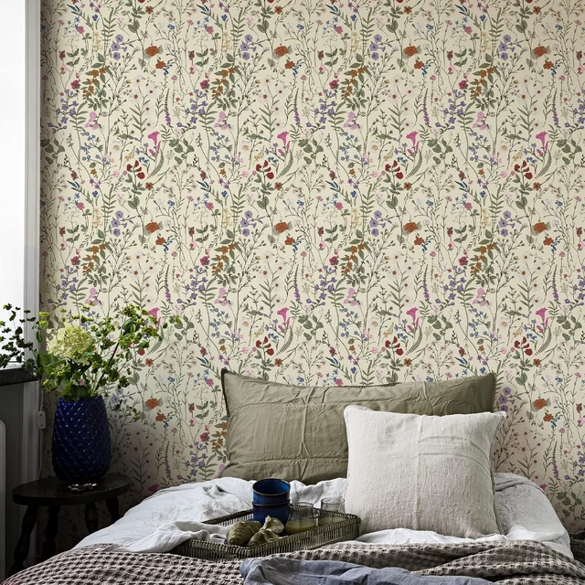 Alt view image 2 of 7 - Floral Wallpaper Peel and Stick- 1181" x 17.3" Farm Floral Wall Paper, Wildwood Daisy Self Adhesive Stick On Wallpaper Removable Contact Paper