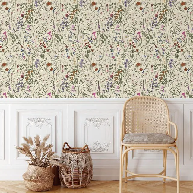 Alt view image 3 of 7 - Floral Wallpaper Peel and Stick- 1181" x 17.3" Farm Floral Wall Paper, Wildwood Daisy Self Adhesive Stick On Wallpaper Removable Contact Paper