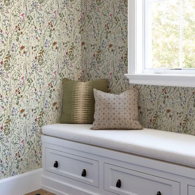 Alt view image 5 of 7 - Floral Wallpaper Peel and Stick- 1181" x 17.3" Farm Floral Wall Paper, Wildwood Daisy Self Adhesive Stick On Wallpaper Removable Contact Paper