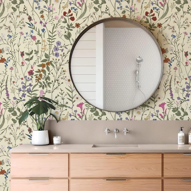 Alt view image 6 of 7 - Floral Wallpaper Peel and Stick- 1181" x 17.3" Farm Floral Wall Paper, Wildwood Daisy Self Adhesive Stick On Wallpaper Removable Contact Paper