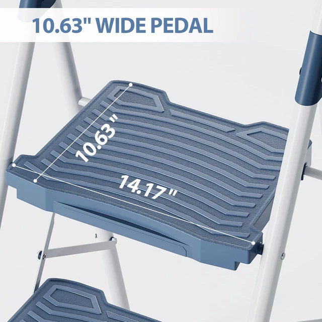 Alt view image 2 of 7 - 3 Step Ladder, 900lbs Sturdy Step Stool with Handrail, Non-Skid Wide Pedals, Foldable 3 Stepladder with Safety Locking for Home, Garage, Garden, Office, Blue