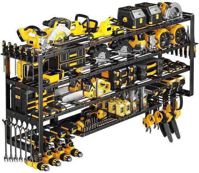 Main image of Extra Large 64" W Power Tool Organizer Wall Mount, 1000 lbs Load Capacity, Heavy Duty 4 Tier Garage Storage Rack with 8 Drill Holders, 2 in 1 Corner or Straight Installation