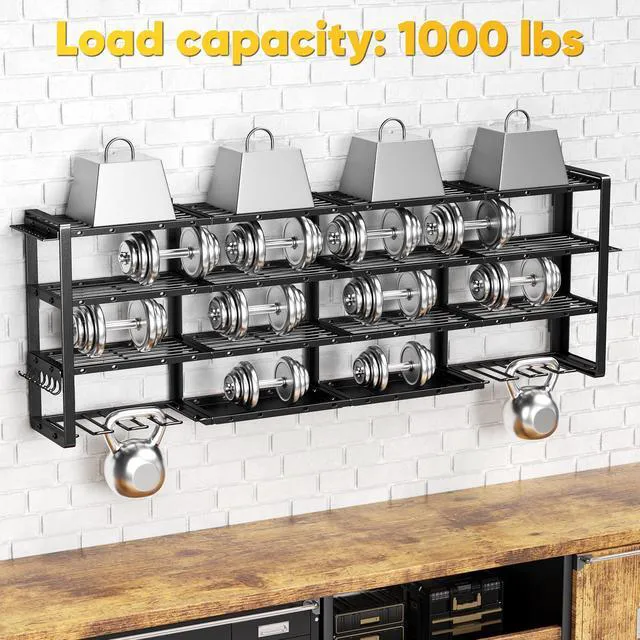 Alt view image 4 of 7 - Extra Large 64" W Power Tool Organizer Wall Mount, 1000 lbs Load Capacity, Heavy Duty 4 Tier Garage Storage Rack with 8 Drill Holders, 2 in 1 Corner or Straight Installation