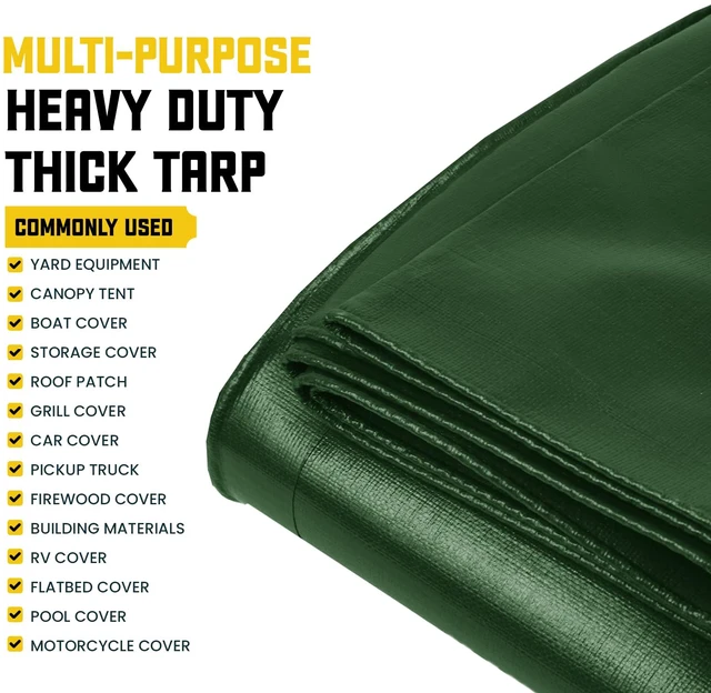Alt view image 5 of 7 - Classic 5 Mil Tarp Cover, Waterproof, UV Resistant, Rip and Tear Proof, Poly Tarpaulin with Reinforced Edges for Roof, Patio, Pool Cover, Boat (Green/Black 24 X 24)