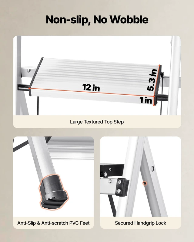 Alt view image 3 of 7 - 4 Step Ladder, Folding Step Stool with Wide Anti-Slip Pedal and Comfort Handgrip, 330 lbs Capacity Portable Aluminum Stepladder, Multi-Use for Kitchen, Home, Warehouse and Office, Silver