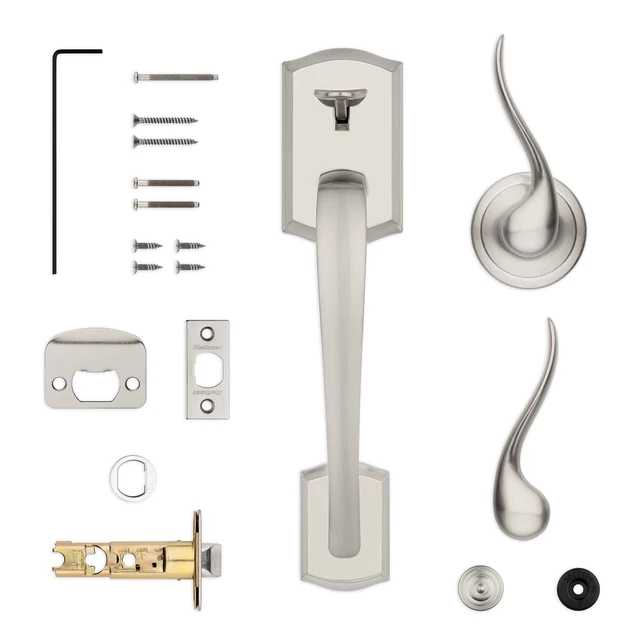 Alt view image 6 of 7 - CP815PTHXTNL-15 Clear Pack Prescott Passage Handleset with Tustin Lever Trim with No Deadbolt with RCAL Latch and RCS Strike Satin Nickel Finish