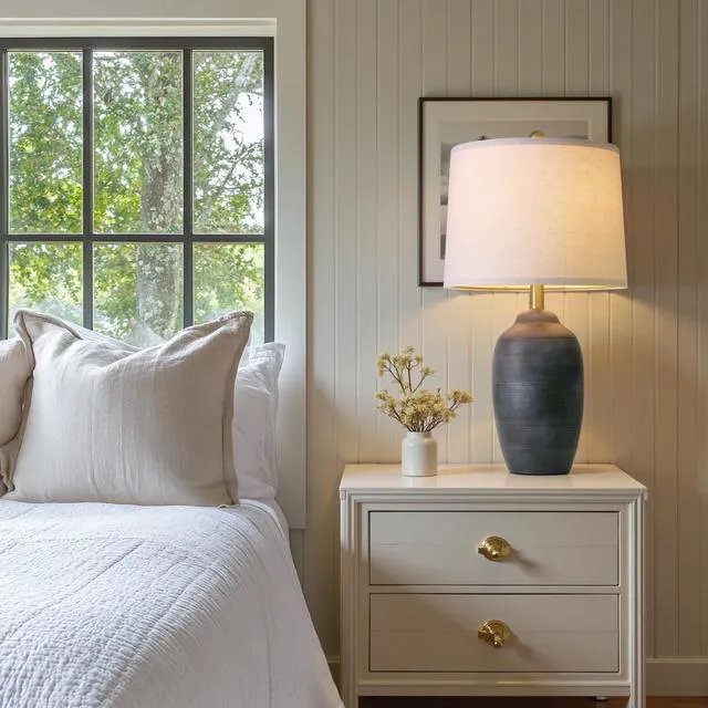 Alt view image 6 of 7 - 24.5" Vintage Ceramic Table Lamp with 5FT Cord- Single Farmhouse Rustic Bedside Lamp with Natural Textured Finish, Nightstand Lamps for Living Room, Bedroom, End Table, Office Retro Black