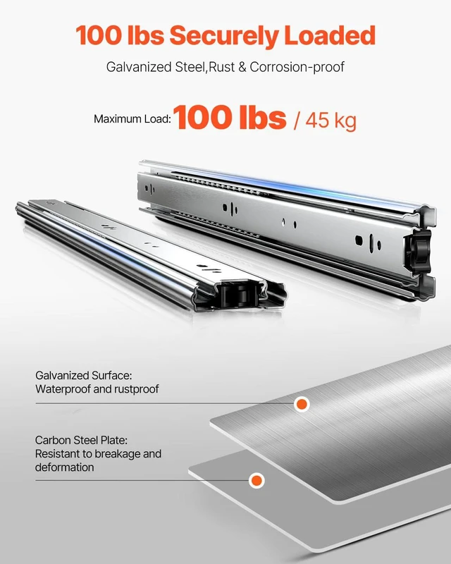 Alt view image 4 of 7 - Drawer Slides 10 Pairs 24 Inch, Heavy Duty Full Extension Side Mount Ball Bearing Drawer Glides Kitchen Cabinet Rails, 100LB Load Capacity