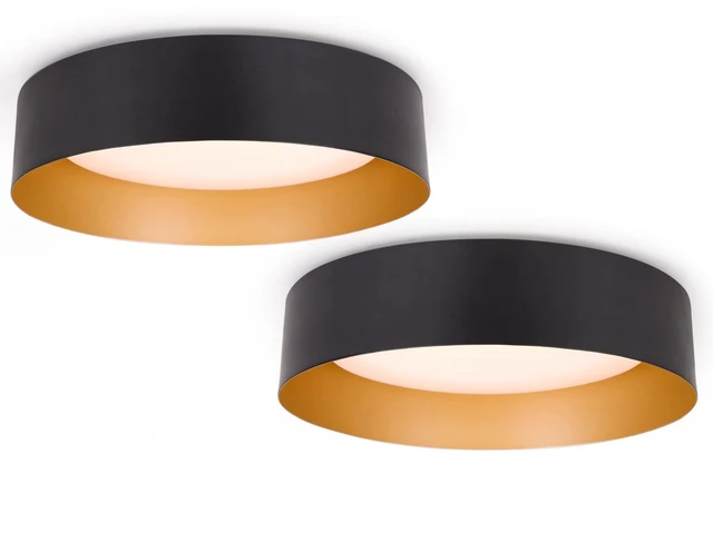 Main image of Flush Mount Ceiling Light 2-Pack, Matte Black with Gold Interior 18W dimmable LED ceiling lights with 3000K warm white lighting, ETL-listed, ideal for kitchen, bedroom and hallway