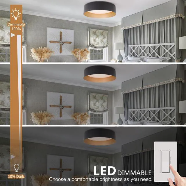 Alt view image 4 of 7 - Flush Mount Ceiling Light 2-Pack, Matte Black with Gold Interior 18W dimmable LED ceiling lights with 3000K warm white lighting, ETL-listed, ideal for kitchen, bedroom and hallway