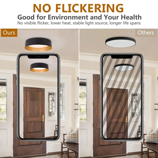 Alt view image 5 of 7 - Flush Mount Ceiling Light 2-Pack, Matte Black with Gold Interior 18W dimmable LED ceiling lights with 3000K warm white lighting, ETL-listed, ideal for kitchen, bedroom and hallway