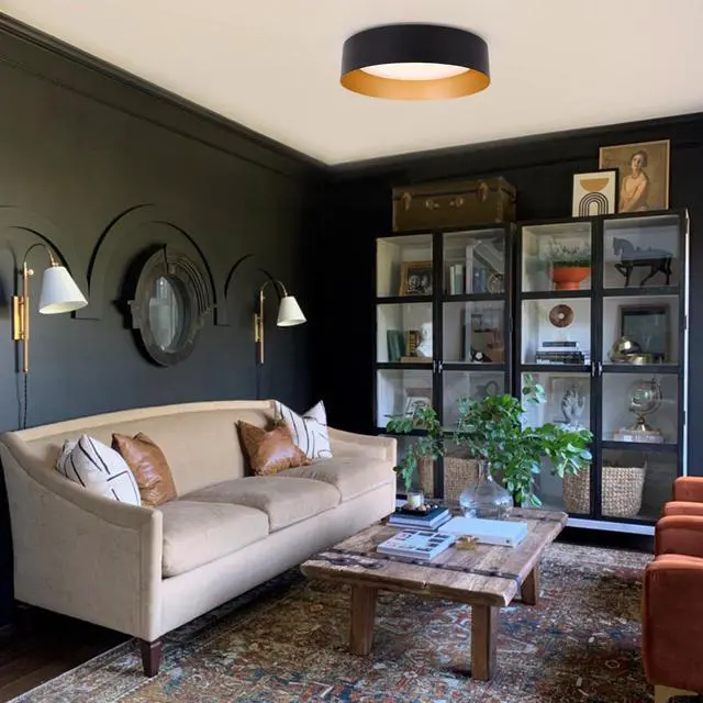 Alt view image 6 of 7 - Flush Mount Ceiling Light 2-Pack, Matte Black with Gold Interior 18W dimmable LED ceiling lights with 3000K warm white lighting, ETL-listed, ideal for kitchen, bedroom and hallway