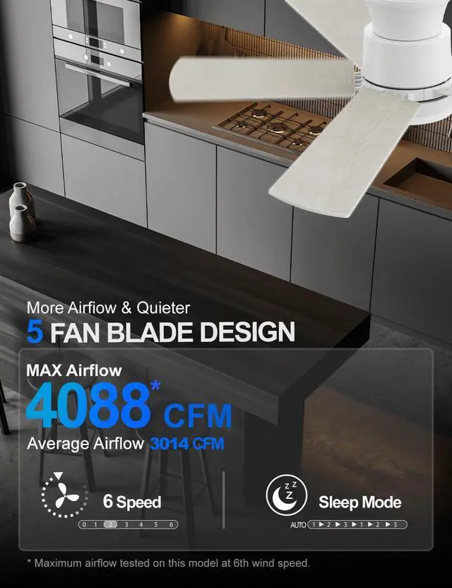Alt view image 3 of 7 - Flush Mount Ceiling Fans with Lights 42 Inch, Remote Control, 3CCT Dimmable, 6 Speeds, Noiseless Reversible DC Motor, Low Profile Hugger White Ceiling Fan for Living Room, Patio, Indoor/Outdoor, ETL