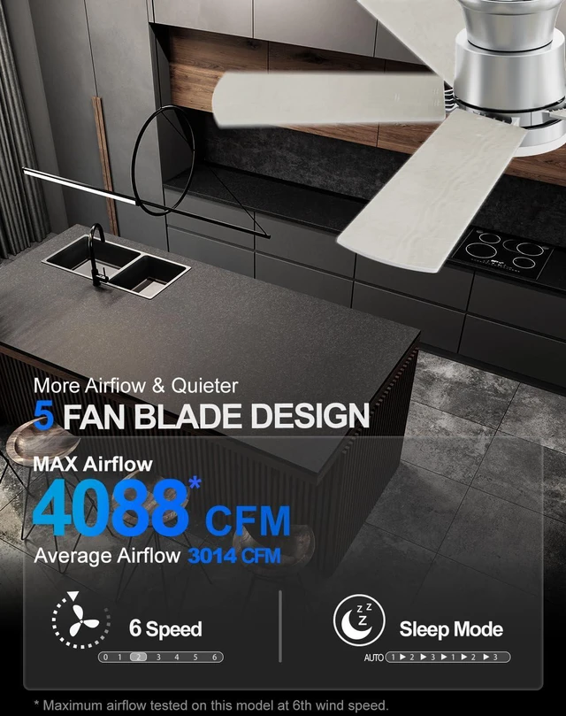 Alt view image 3 of 7 - Flush Mount Ceiling Fans with Lights 42 Inch, Remote Control, 3CCT Dimmable, 6 Speeds, Noiseless Reversible DC Motor, Low Profile Silver Nickel Ceiling Fan for Living Room, Patio, Indoor/Outdoor, ETL