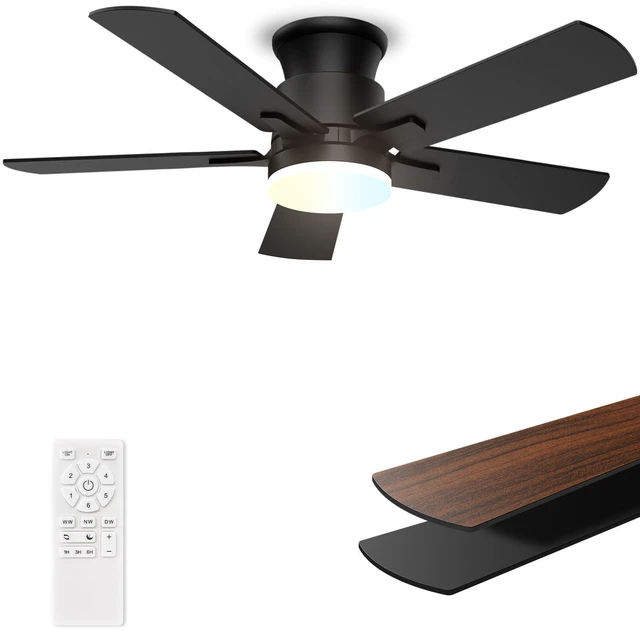 Main image of Flush Mount Ceiling Fans with Lights 42 Inch, Remote Control, 3CCT Dimmable, 6 Speeds, Noiseless Reversible DC Motor, Low Profile Hugger Black Ceiling Fan for Living Room, Patio, Indoor/Outdoor, ETL