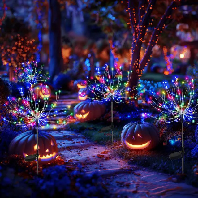 Alt view image 3 of 7 - Solar Firework Fairy Garden Lights Outdoor, Colorful, 8 Pack 120 LEDs, Waterproof, Fairy Garden Decor, Auto On/Off, Solar Powered, for Yard, Patio, Porch, Flower Pot, Pathway