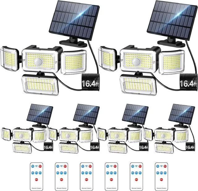 Main image of Solar Outdoor Lights Motion Sensor 3500LM 288 LED Security Light with Remote Control IP67 Waterproof 4 Heads Flood Lights (6 Pack)