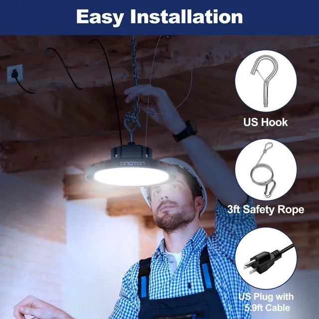 Alt view image 4 of 7 - 160W UFO LED High Bay Light, Aluminum LED Shop Lights with 24000LM, 5000K Commercial Bay Lighting for Warehouse Garage Workshop Factory Hall, 6' Cable & Safety Rope, ETL Listed 2 Pack