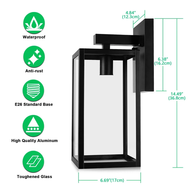 Alt view image 2 of 7 - Outdoor Wall Light Fixture, Exterior Waterproof Wall Lantern Porch Wall Sconce Large Extra Large, Anti-Rust, E26 Socket, Clear Glass, Outside Wall Mount Light, Front Door Lighting, Patio