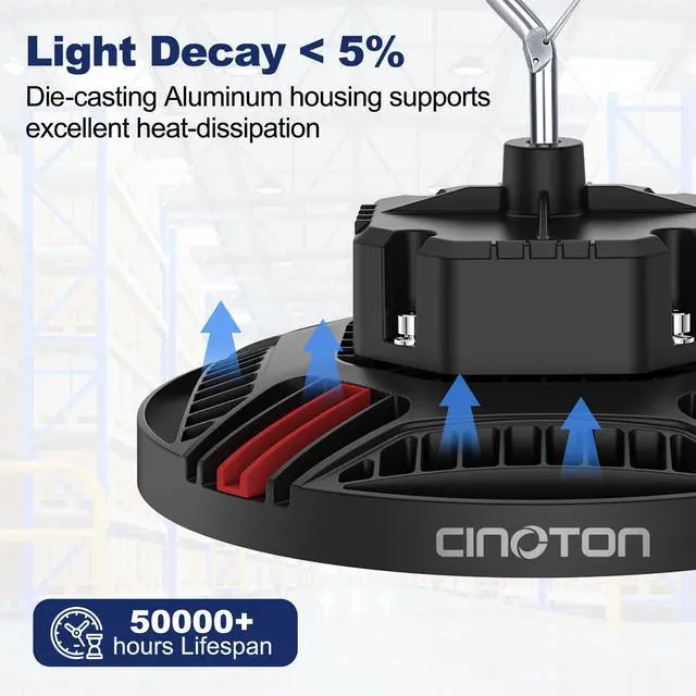 Alt view image 7 of 7 - 160W UFO LED High Bay Light, Aluminum LED Shop Lights with 24000LM, 5000K Commercial Bay Lighting for Warehouse Garage Workshop Factory Hall, 6' Cable & Safety Rope, ETL Listed 2 Pack