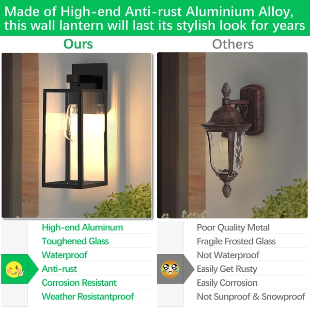 Alt view image 5 of 7 - Outdoor Wall Light Fixture, Exterior Waterproof Wall Lantern Porch Wall Sconce Large Extra Large, Anti-Rust, E26 Socket, Clear Glass, Outside Wall Mount Light, Front Door Lighting, Patio