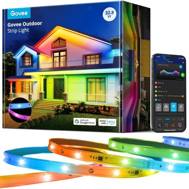 Main image of Outdoor LED Strip Lights, 32.8ft Smart Outdoor Lights Work with Alexa and Google Assistant, App Control, IP65 Waterproof, RGBIC LED Lights for Patio, Eave, Holiday Decorations