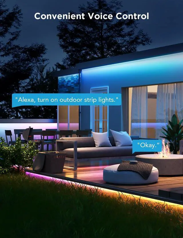 Alt view image 4 of 5 - Outdoor LED Strip Lights, 32.8ft Smart Outdoor Lights Work with Alexa and Google Assistant, App Control, IP65 Waterproof, RGBIC LED Lights for Patio, Eave, Holiday Decorations
