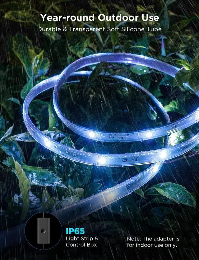 Alt view image 5 of 5 - Outdoor LED Strip Lights, 32.8ft Smart Outdoor Lights Work with Alexa and Google Assistant, App Control, IP65 Waterproof, RGBIC LED Lights for Patio, Eave, Holiday Decorations